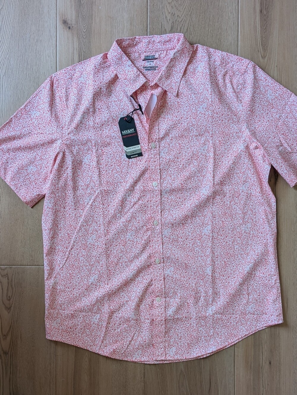 NWT Men's Mix&NY Red White Floral Performance Shirt Size Large
